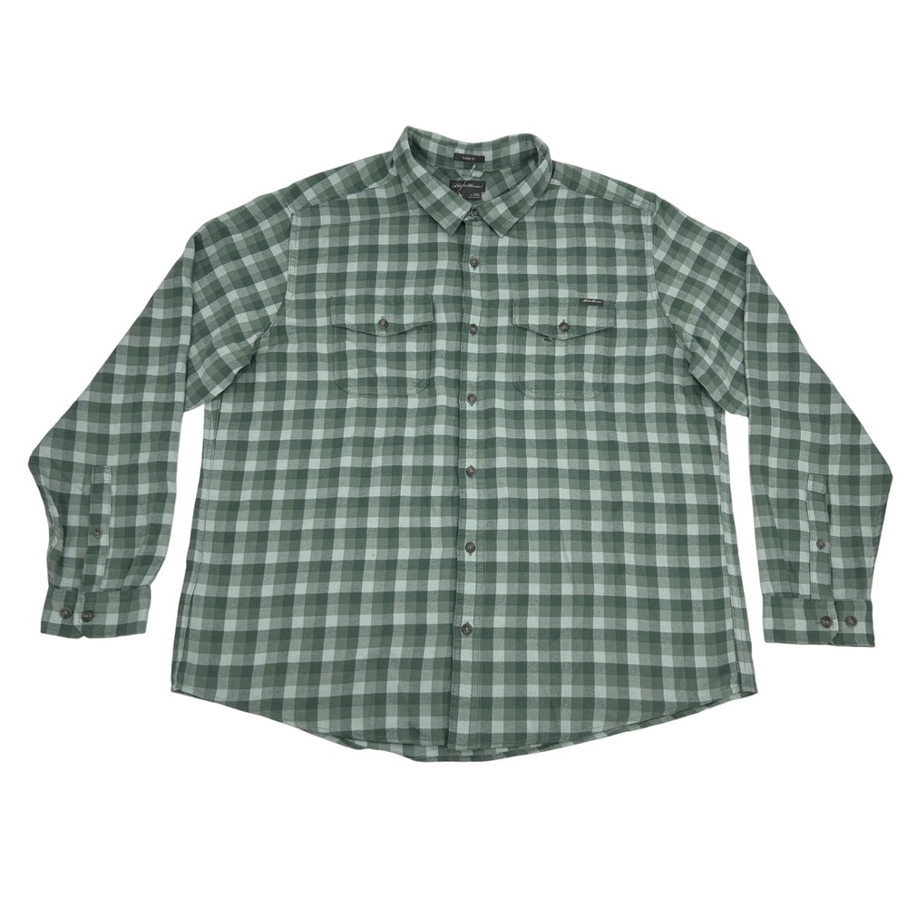 Eddie Bauer Shirt Men's 2XL Green Plaid Adventurer 4-Season Flannel‎ NEW